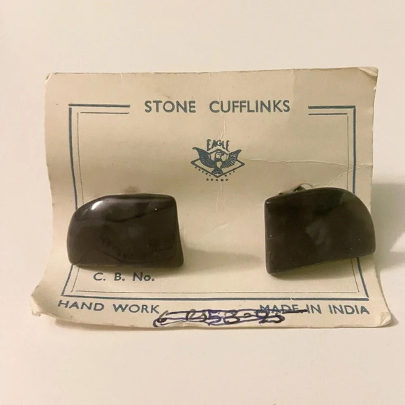 Vintage Lot of 2 Stone Cuff Links Eagle Hand Made in India - Picture 4 of 14